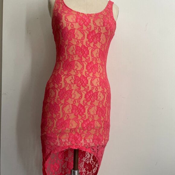 Pink Floral Lace Hi-Low Dress - Picture 1 of 12